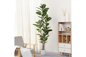 FLOWORLD Artificial Rubber Tree Plant 6ft Tall Faux Ficus Tree Potted Fake Tropical Plants Decorative House Plants Large Floor Artificial Trees for Home Office Store Room Decor
