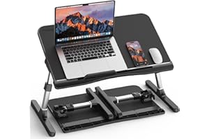 Adjustable Laptop Bed Desk, Potuopy Leather Bed Table Tray with Removable Stopper, Foldable Laptop Desk for Working Writing Drawing Eating on Couch Floor Bed, Black(21.65"*13")