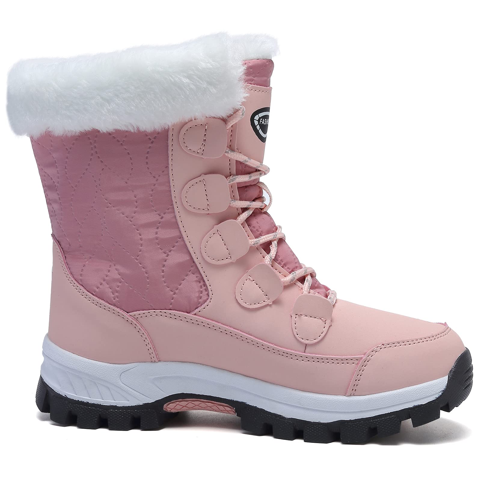 Photo 1 of Womens Snow Boots Warm Fur Lined Winter Boots Anti Slip Ankle Boots Mid Calf Snowboots Waterproof and Cold-Resistant Outdoor Walking Shoes for Women Ladies Girls