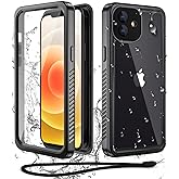 WIFORT for iPhone 12 Mini Waterproof Case - [Certified Water Proof & Military Protection] with [Built-in Screen Protector], Full Body Shockproof Phone Case Cover for iPhone 12 Mini 5.4" - Black