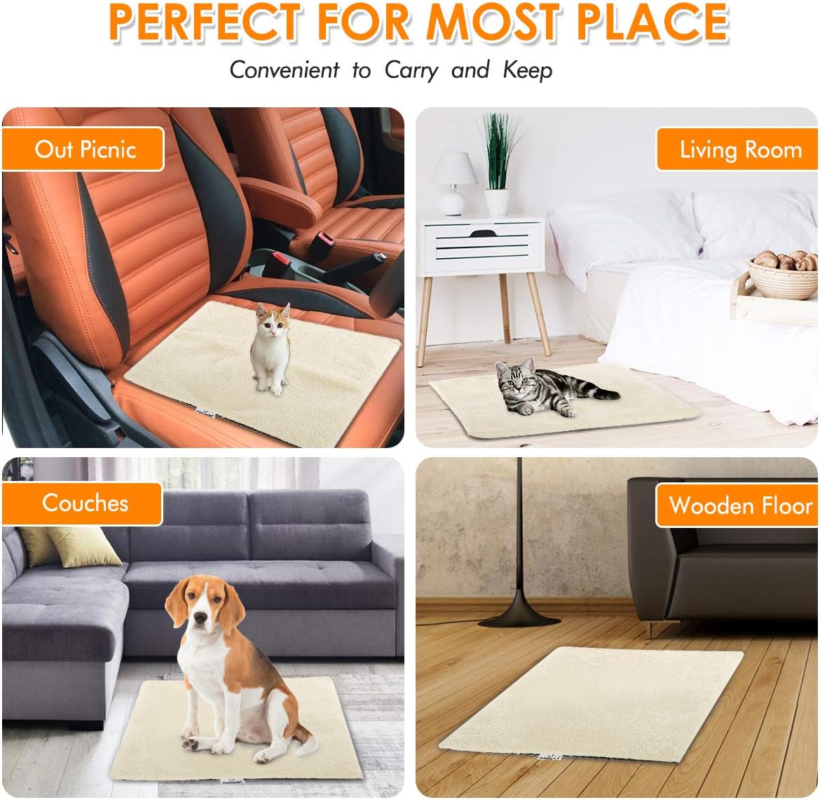 FOCUSPET Cat Thermal Mat, Cat Heating Pad Pet Bed Mat 19"x16" Self Heating Pad Dog Cat Bed Pad for Dogs & Cats Waterproof Innovative & Eco Friendly : Pet Supplies