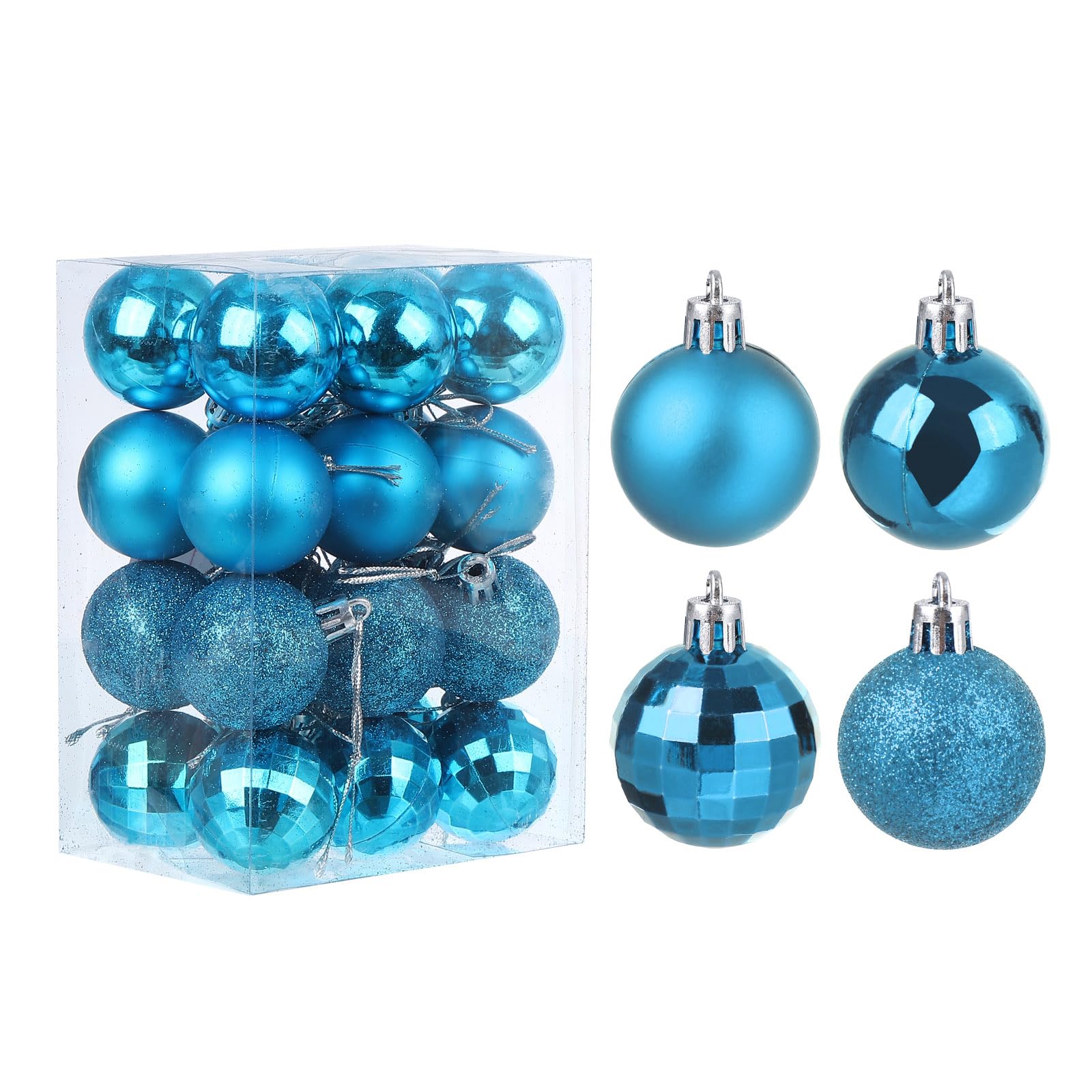 uxcell 24Pcs Lake Blue 1.57 Inch Christmas Balls Ornaments Shatterproof Ornaments Hanging Baubles for Xmas Trees, Wedding, Party Decorations