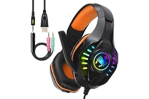 SVYHUOK Pro Gaming Headset for PC PS4 Xbox One Bass Surround Sound Over-Ear Headphones with Mic/LED Light/Soft Memory Earmuffs for Computer Laptop Switch Games Kids Boys Teens Gifts