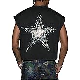 RoseSeek Men's Glitter Rhinestone Shirt Star Tank Top Crewneck Cap Sleeve Vest Tops Streetwear