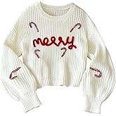 GORGLITTER Girl's Christmas Sweater Cute Candy Cane Warm Knitted Pullover Top Fall Winter Clothes