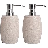 Clasin Home Sandstone Textured Resin Soap Dispenser with Metallic Pump and Waterproof Bottle Labels for Bathroom Kitchen Dish Hand Wash Shower Lotion Shampoo, 12 Oz, 2 Sets Beige