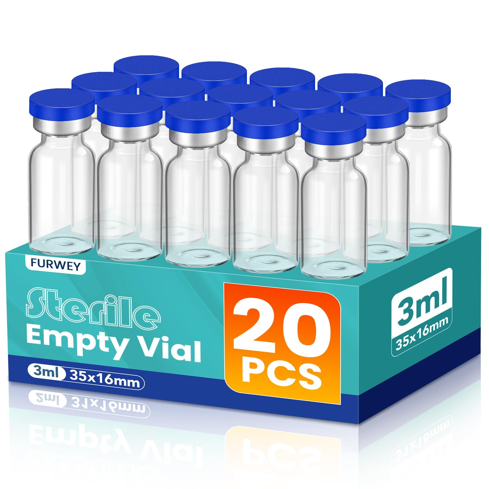 Photo 1 of 3ml Sterile Vials with Self Healing Injection Port and Sealing Cap, Glass Sterile Vials for Injections (20 Pack)