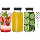 BIGIVACA 8 oz Glass Juice Bottles with Lids,3 PACK Bottles for Juicing,Square Drinking Jars Glass for Coffee,Cola,Milk,Tea in Travel,Work,School
