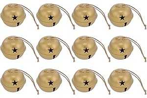 Haute Decor Jingle Bell Ornaments, 1.97-inch Diameter, 12-Pack - Burnished Gold Metal Bell Christmas Ornaments