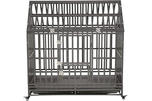 LUCKUP Heavy Duty Dog Cage Strong Metal Kennel and Crate for Medium and Large Dogs, Pet Playpen with Four Wheels,Easy to Inst