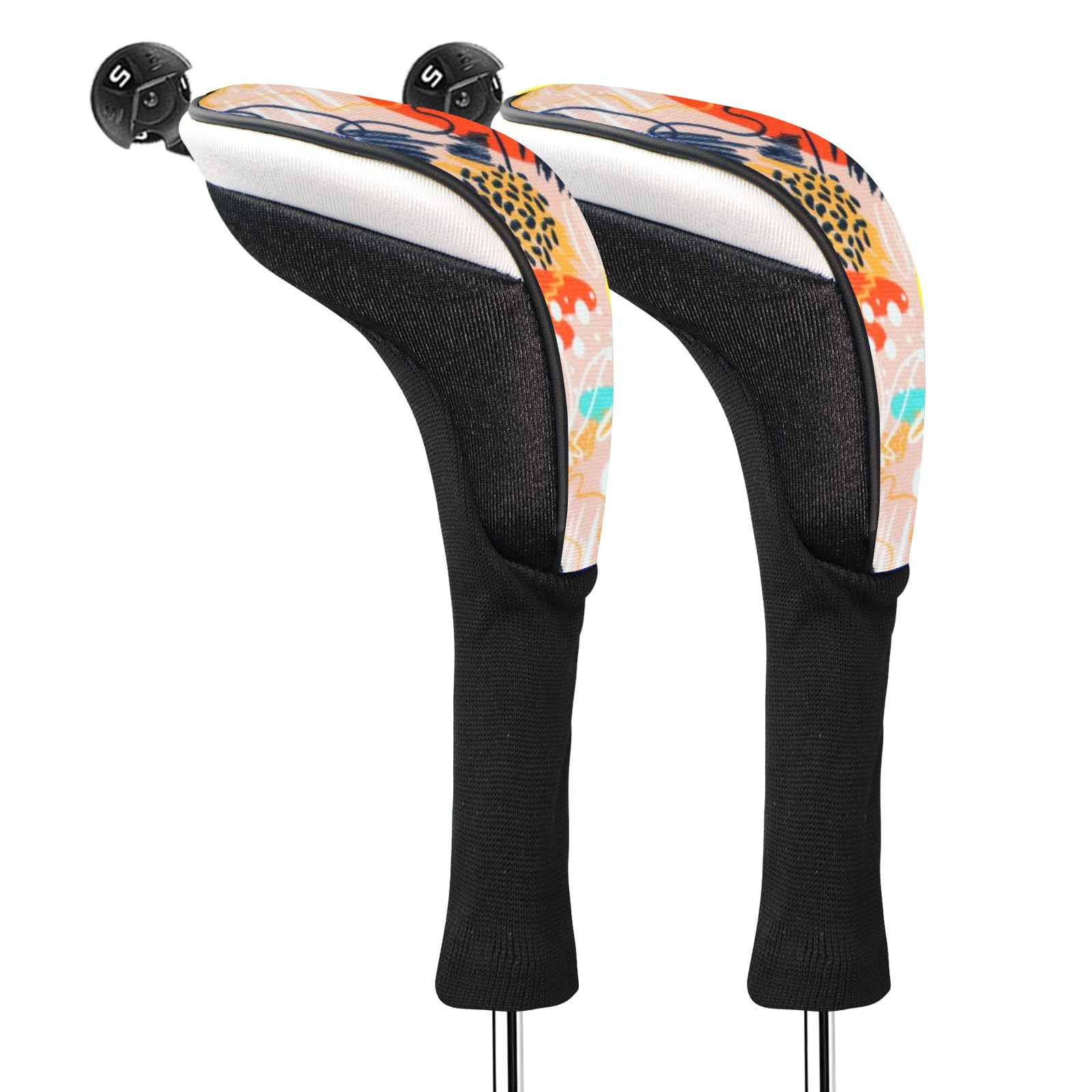 FINGER TEN Golf Club Head Covers Woods Hybrids Long Cover, Headcovers with Interchangeable No. Tags Fit All Hybrids Wood Clubs Light Durable (Orange-2 Pack Hybrid Covers)