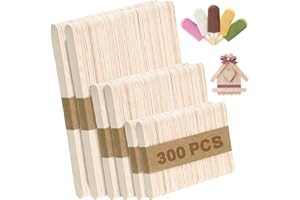 MAJHULLA 300PCS Wooden Sticks for Craft, 3 Sizes (2.5",4.5",6") Natural Wood Sticks Popsicle for Ice Cream Waxing Hair Removal and Wax Supplies Stir Classroom Art DIY Paint Craft Project Tongue Depressors