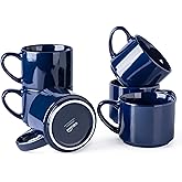 GBHOME 14 OZ Coffee Mugs Set of 6, Stackable Ceramic Mugs for Men, Women, Modern Coffee Cups for Latte,Cappuccino,Hot Cocoa. Dishwasher & Microwave Safe, Navy Blue