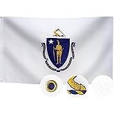 Double Sided Massachusetts State Flag 3x5 Outdoor The Longest Lasting MA Flags Heavy Duty 210D Nylon, Sewn Stripes, Embroidered, Stronger Brass Grommets,4 Stitched Hemming, Perfect for Outside