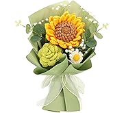 Marvogo Handmade Crochet Sunflowers Rose Daisy as a Gift for Lover, Family,Friends. Crochet Bouquet, Crocheted Yarn Flowers, Artificial Flower Finished Bouquet (Yellow&Brown)