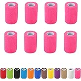 8 Pack Self Adhesive Bandage Wrap, 3 in x 5 Yards Non-Woven Self Adherent Cohesive Bandage, Vet Wrap Wound Tape for Thumb Finger Wrist Knee Ankle, Pink