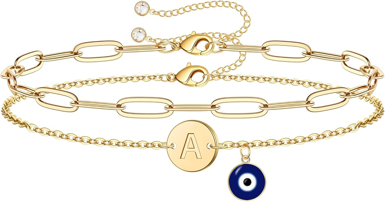 IEFWELL Gold Initial Bracelets for Women, Layered Initials A Bracelet