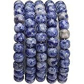 BEADIA Natural Blue Sodalite Flat Cut Round Drum Stone 8mmx7mm Loose Semi Gemstone Beads for Jewelry Making 38cm