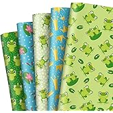 JarThenaAMCS 10 Sheet Cute Frog Wrapping Paper -Not Roll- Lotus Leaf Lotus Flower Gift Wrap Paper Bulk Green Folded Flat DIY Craft Paper for Birthday Baby Shower, 19.7 x 27.6 In