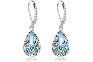 ONEFINITY Dragonfly Filigree Earrings Sterling Silver Teardrop Abalone Shell Drop Dangle Earrings Filigree Leverback Earrings Jewelry