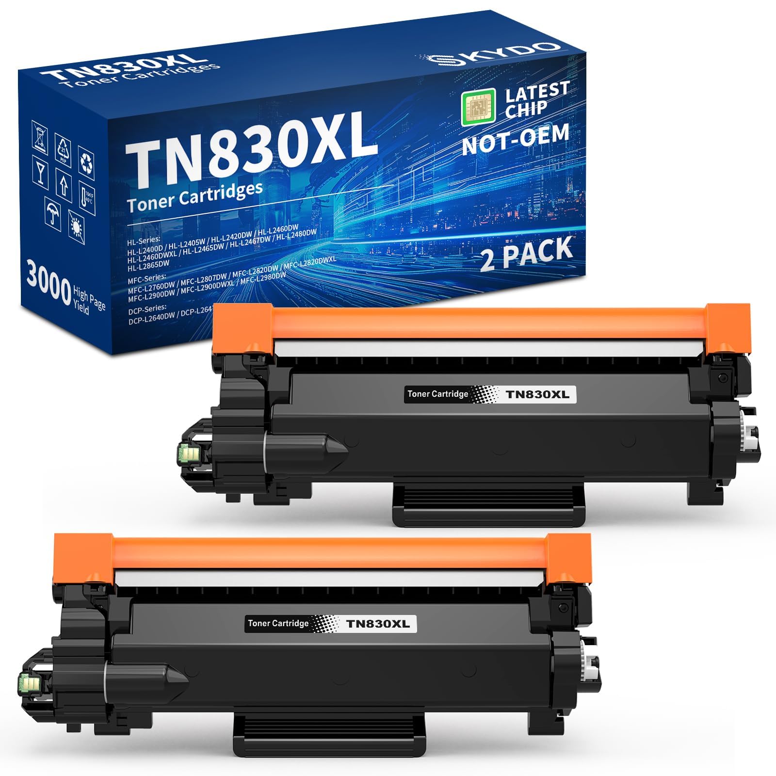 Photo 1 of TN830XL Black Compatible Toner Cartridges Replacement for TN830 TN-830 TN 830 XL Toner Cartridges to Use with DCP-L2640DW HL-L2460DW HL-L2480DW MFC-L2820DW HL-L2400D HL-L2405W Printers (2 Packs)
