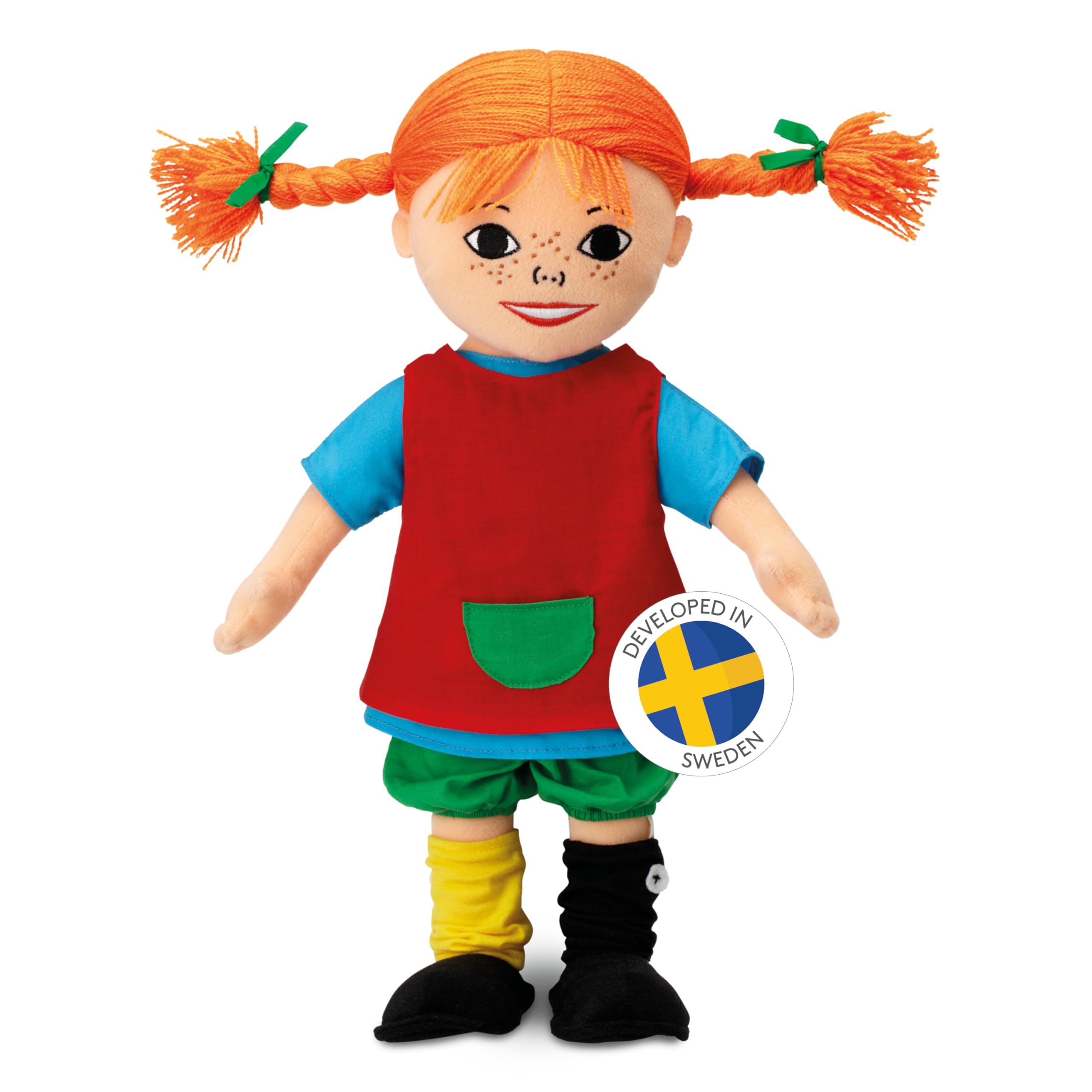 PIPPI LONGSTOCKING Doll – Rag Dolls for Girls Age 1, Smiling Pippi Rag Doll with Embroidered Face Makes Baby Happy, Builds Motor Skills, Removable Clothes, 40cm, Officially Licensed from Sweden