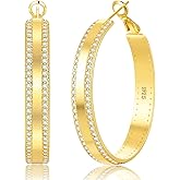 YOUNGYUE Sparkly 925 Sterling Silver Hoop Earrings Non Tarnish Large Rhinestone Hoop Earrings Hypoallergenic Cubic Zirconia Large Silver Chunky Hoop Earrings for Women with Crystal 25/30mm