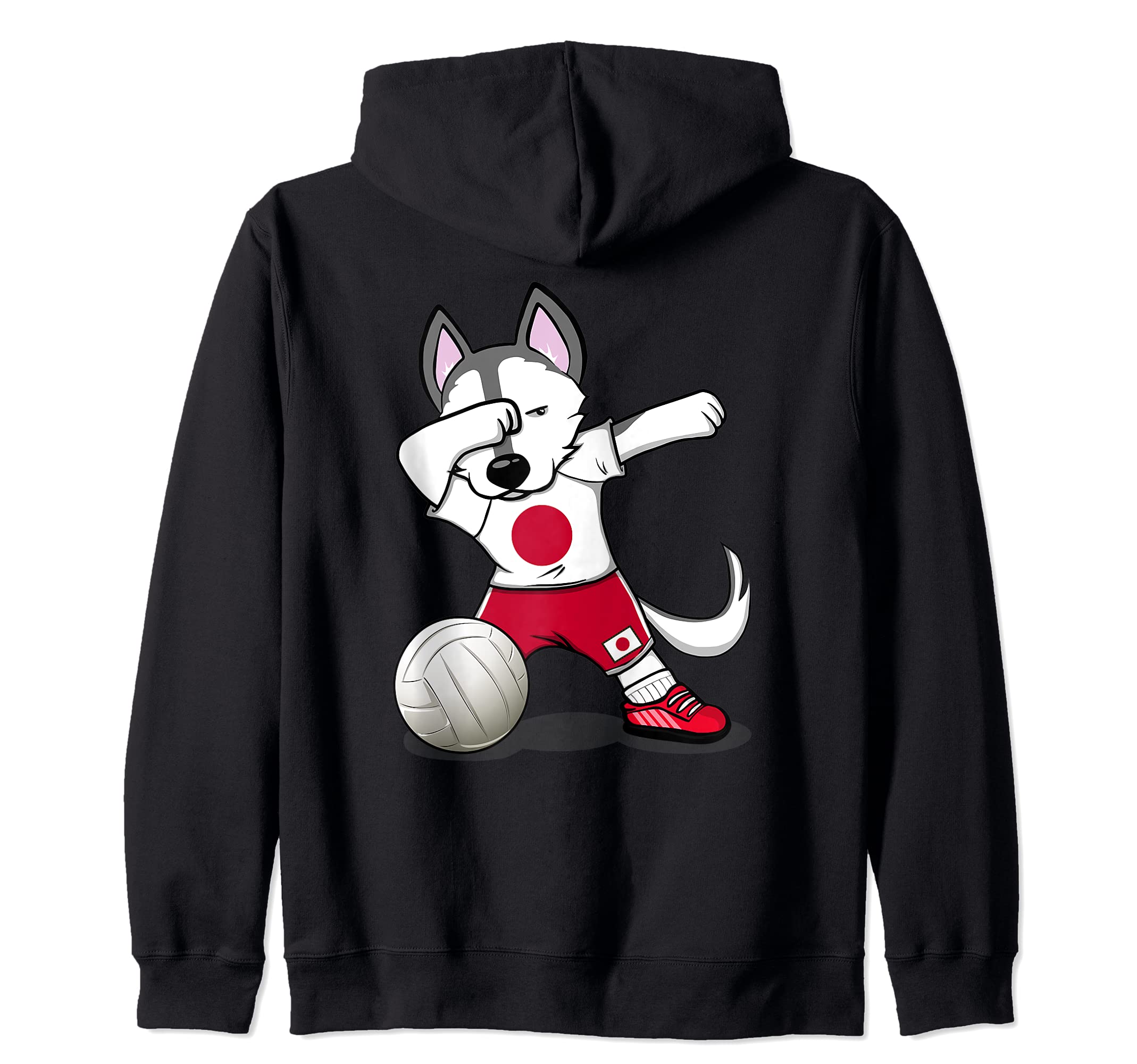 Dabbing Husky Japan Volleyball Fans Jersey - Japanese Flag Zip Hoodie