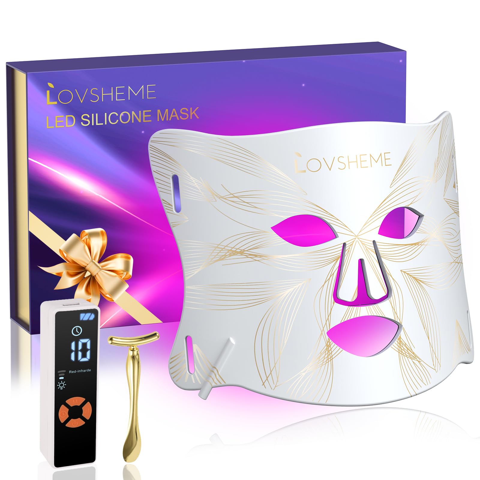 Photo 1 of Lovsheme Red Light Therapy for Face, LED Face Mask Light Therapy, Red Light Therapy Mask for Acne, Wrinkles and Skin Rejuvenation, 320 LEDS, 3 Modes, 10-Min Auto Off, Eye Protection Included