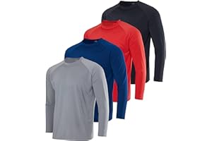 Real Essentials 4 Pack: Mens Long Sleeve Rash Guard Shirt UPF 50+ Swim Beach UV Sun Protection Fishing Quick Dry (Big & Tall)