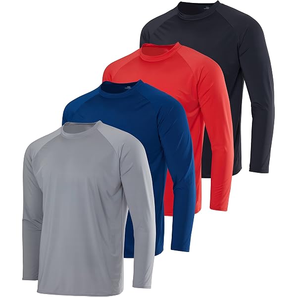 Men's 4-Pack Long Sleeve Rash Guards - UPF 50+ Sun Protection, Moisture Wicking, Quick Dry Workout Shirts