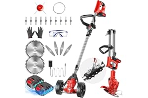 TVDUGIM Cordless Weed Wacker, Electric Weed Eater Battery Operated String Trimmers Lawn Edger Tool 2.0Ah Battery Powered Lawn Edger Grass Mower Foldable Stick Electric Mower w/Wheels