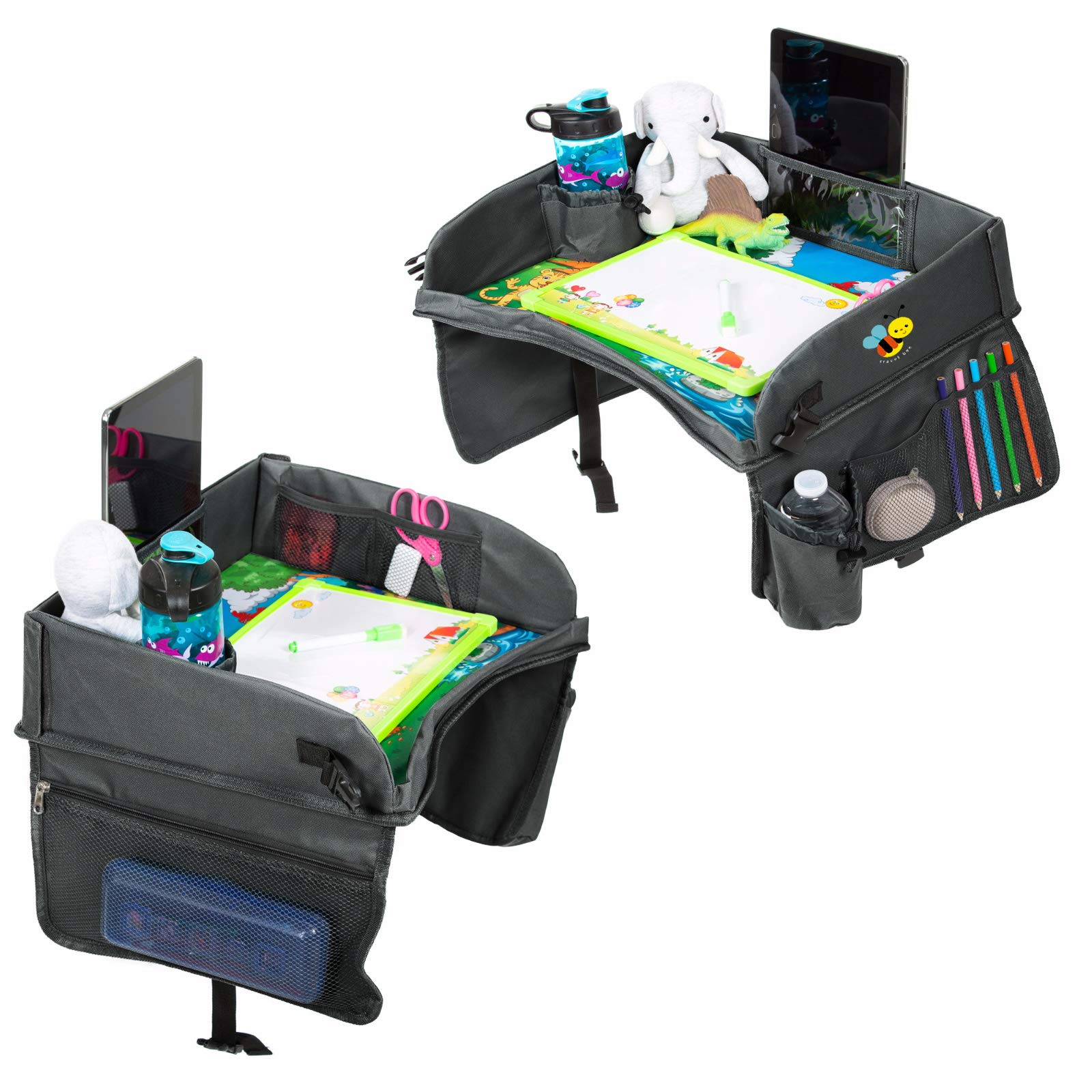 GCK LLC USA BABY PRODUCTS Carseat Travel Play Tray with Dry Erase Board, Sturdy Side Walls, Strong Buckles,Portable, Lightweight Foldable Activity Organizer in Car, High Chair, Lap, Stroller,Planes