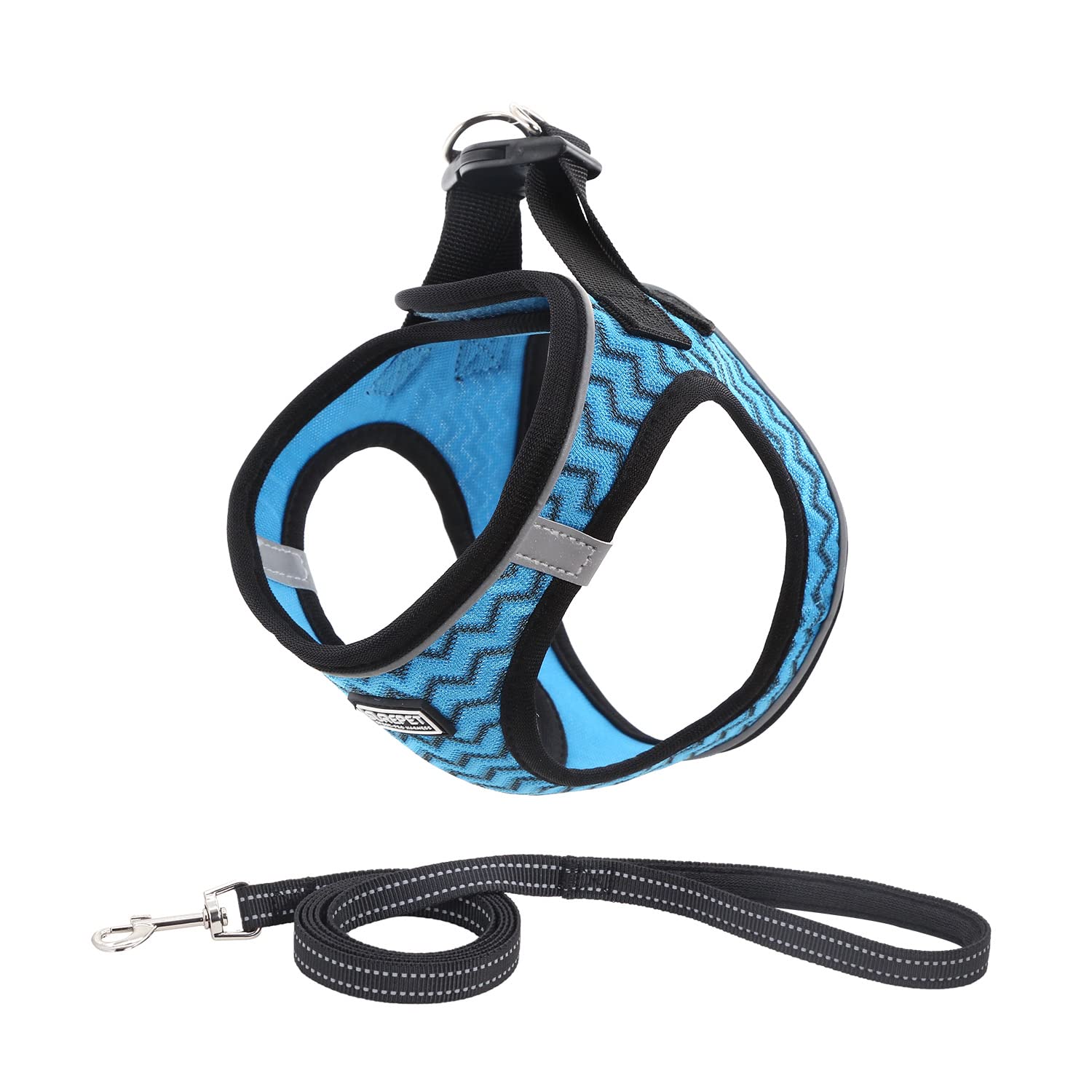 Suredoo Soft Mesh Dog Harness and Leash Set, Step in Reflective Breathable Padded Pet Puppy Vest Harness Leash Set, Comfort Training Walking for Small Dogs Cats (Blue Wave, L)