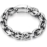 COOLSTEELANDBEYOND Premium Mens Steel Blackened Rolo Link Chain Wheat Chain Bracelet with Spring Clasp, Masculine