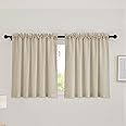 RYB HOME Sheer Curtains Half Window Drapes - Rod Pocket Window Panel Semi Sheer 100% Pure Natural Fabric Curtain for Farmhouse/Home Office W 52 x L 36 inches, Taupe, Pack of 2