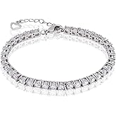 QUEENOU 10.8 CT Cubic Zirconia Classic Tennis Bracelet, 4mm CZ Tennis Bacelet 18k White Gold Plated for Women and Men (6.5‘’- 8.5‘’)
