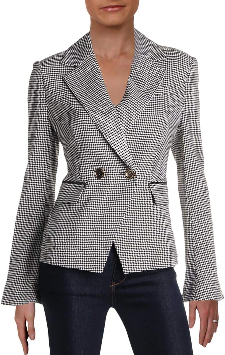 Womens Houndstooth Double Breasted Blazer