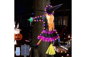 ILLUMINEW Solar Witch Halloween Decorations, Large Crashing Witch into Tree Outdoor Decor, Solar Halloween Lighted Flying Witch for Tree, Yard, Patio, Porch Outdoor Decoration