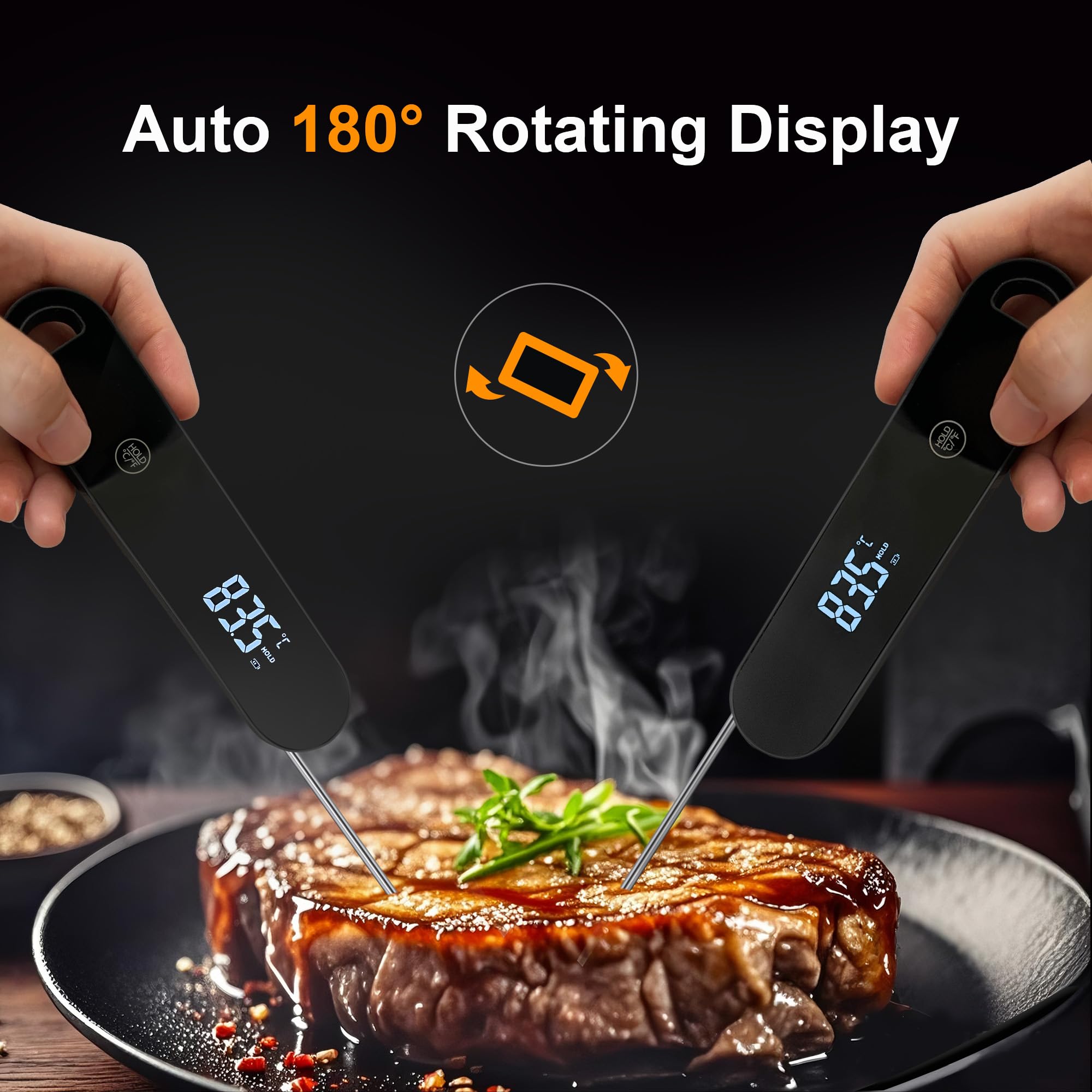 Charmline Hochpräzises Thermometer Kochen, 0,5s Sofortmessung, ±0,3°C Genauigkeit, Fleischthermometer, Kochthermometer für Fleisch, Backen und Grillen, 180° automatisch rotierendes Display 3