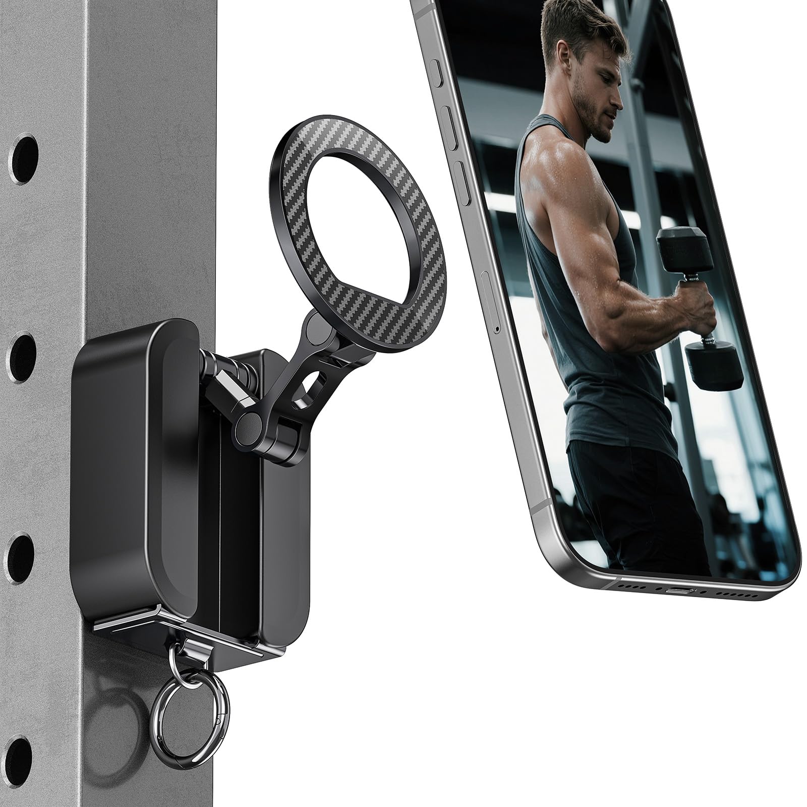 A2C 3-in-1 Magnetic Phone Holder for Gym, [20x N52] Strong Magnets Attach to Metal Surface, Portable Phone Mount for Garage Gym/Travel with Tray Table Clamp, Home Gym Accessories for Men Women Gifts