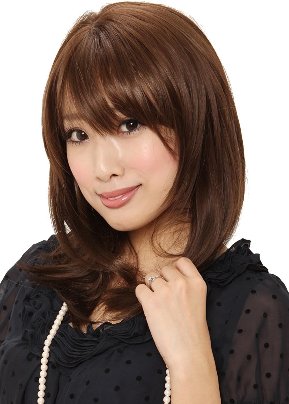 Wig Women Girls’ Medium Sweet Elegant Medium Wig Full Wig Heat Resistant Young Women Popular M17C9 (Classic Cap, C5 Natural Black)