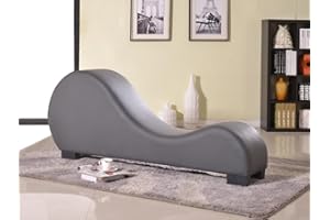 Container Furniture Direct Yoga Chaise Lounge Collection for Stretching & Relaxation Modern Faux Leather Curved Sofa, Living Room Bedroom Accent Piece, Regular, Grey