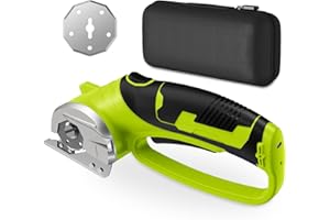 MERSHCA Cordless Electric Scissors, 4V Rechargeable Box Cutter & Cardboard Cutter with LED Light, Safety Lock - Rotary Cutter for Fabric, Leather, Carpet, Plastic, Crafting, Sewing with Storage Box (Green)