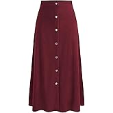 CIDER Skirts for Women Corduroy Midi A Line Ruffle Button Front Mid Waist Solid Casual Skirt