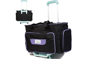 ATHENA'S ELEMENTS Athena's Rolling Sewing Machine Case with 4 Wheels, Sewing Machine Carrying Case, Black with Purple Trim, Detachable Rolling Dolly, Multiple Storage Compartments, Standard Size (Jet Black)