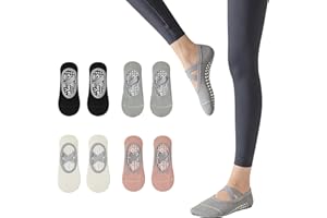 4 Pairs Yoga Socks for WomenNon,Slip Pilates Socks with Silicone Grip - for Yoga, Barre, Workout & Hospital