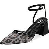 QIY Closed Toe Heels for Women Ankle Strap Pointed Toe Slingback Chunky Low Heels Womens Pumps Wedding Dress Shoes