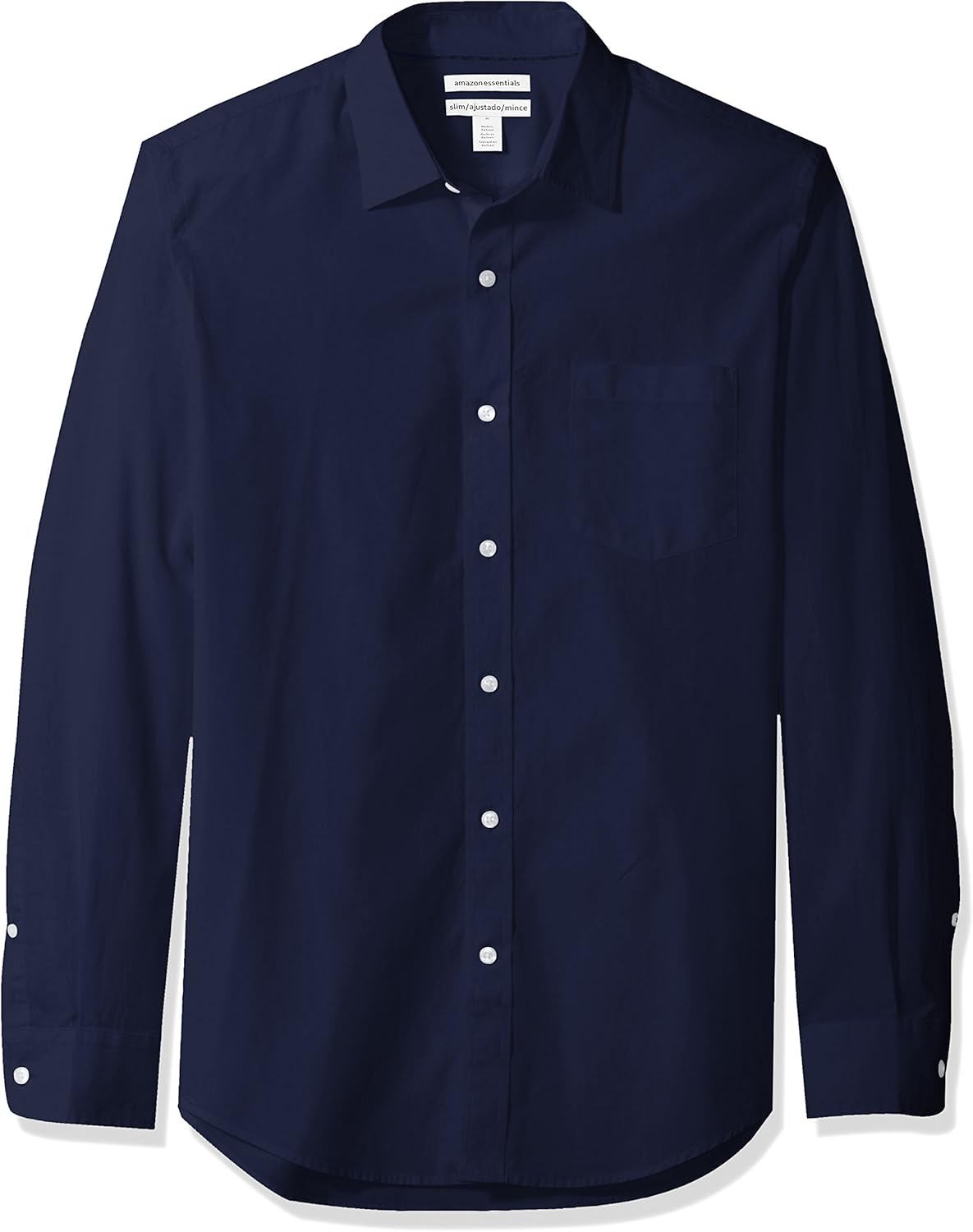  Essentials Men's Slim-Fit Long-Sleeve Solid Casual Poplin Shirt: Clothing