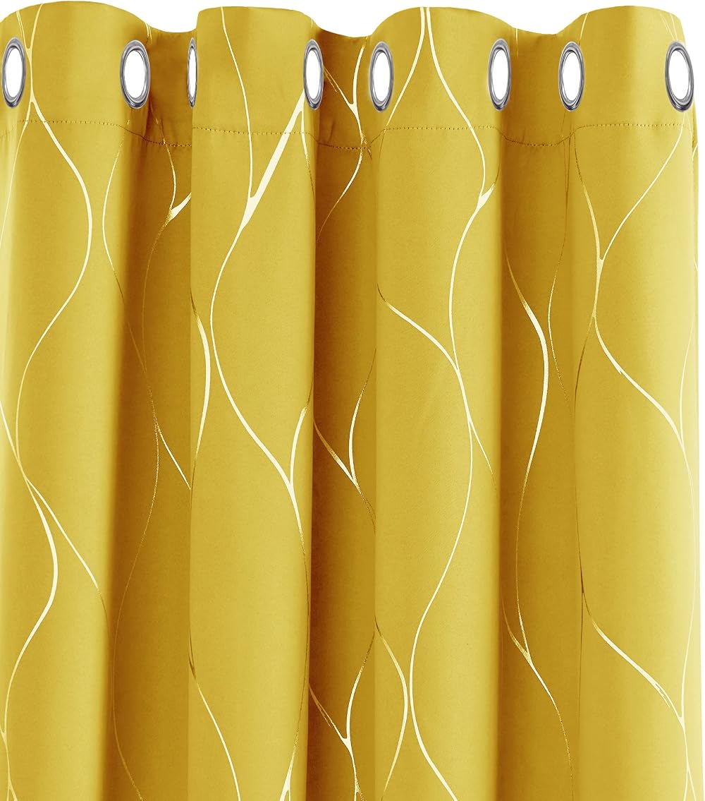 Deconovo Eyelet Room Darkening Curtains Silver Wave Foil 66x72 Two Panels
